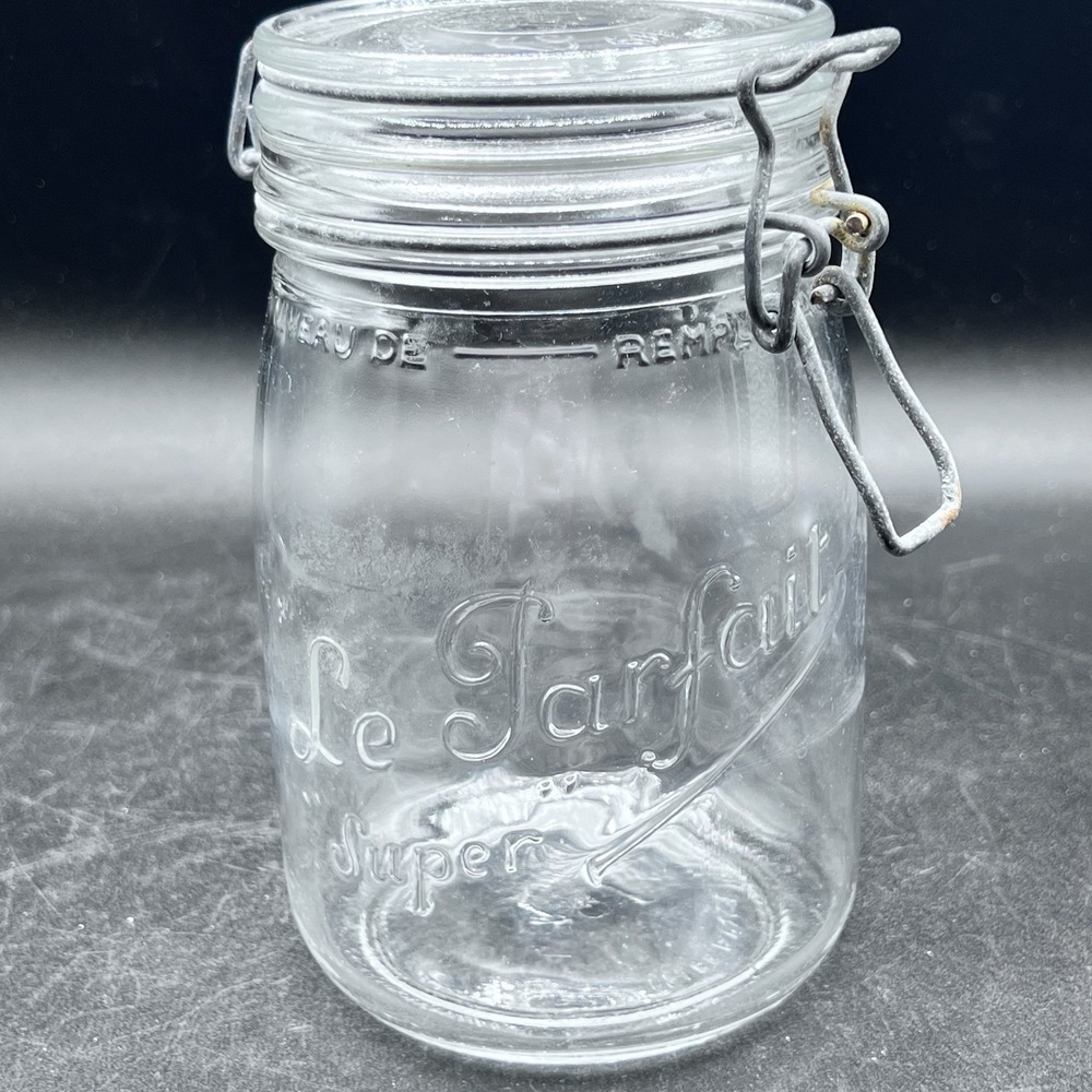 Vintage Le Parfait "Super" 1 Liter Glass Canning Jar w/ Wire Lid & Gasket France